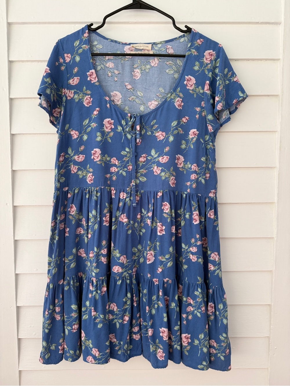 Urban Outfitters | Blue Floral Rose Tiered Dress Size Large